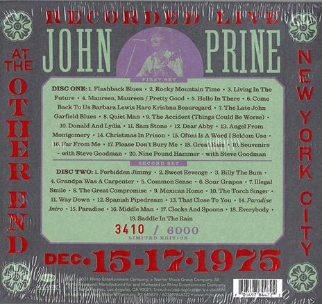 Live At The Other End, December 1975 - CD Audio di John Prine - 2