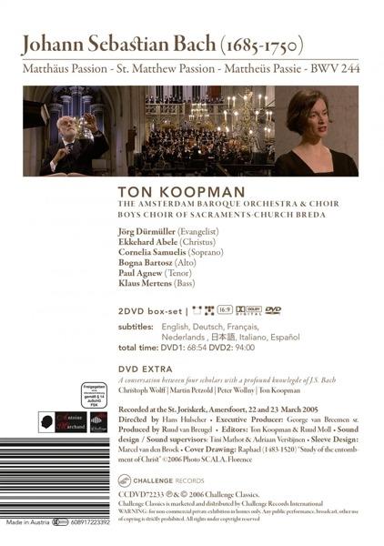 Johann Sebastian Bach. Matthäus Passion. Passione di Matteo (2 DVD) - DVD di Johann Sebastian Bach,Ton Koopman
