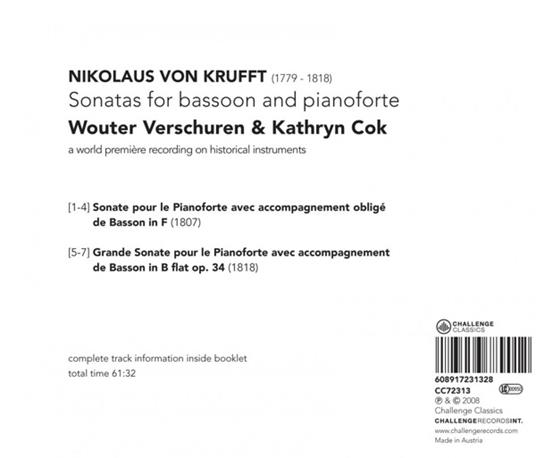 Sonatas For Bassoon And Pianoforte - CD Audio di Nikolaus von Krufft - 2