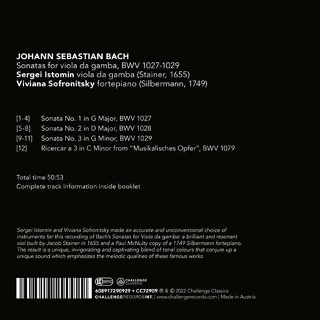 Sonatas For Viola Da Gamba BWV1027-1029 - CD Audio di Johann Sebastian Bach,Sergei Istomin - 2