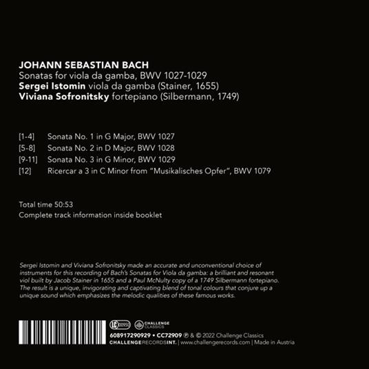 Sonatas For Viola Da Gamba BWV1027-1029 - CD Audio di Johann Sebastian Bach,Sergei Istomin - 2