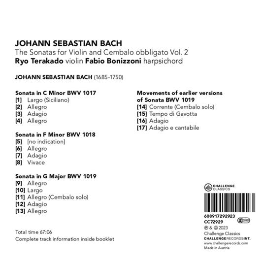 Bach. The Sonatas For Violin And Cembalo Obbligato Vol. 2 - CD Audio di Johann Sebastian Bach,Fabio - Ryo Terakado Bonizzoni - 2