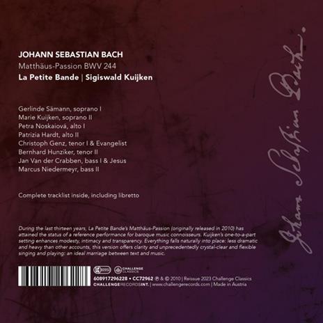Bach - Matthaus-Passion - Bwv 244 - CD Audio di La Petite Bande-Sigiswald Kuijken - 2