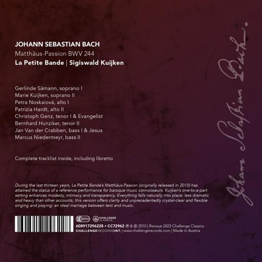 Bach - Matthaus-Passion - Bwv 244 - CD Audio di La Petite Bande-Sigiswald Kuijken - 2