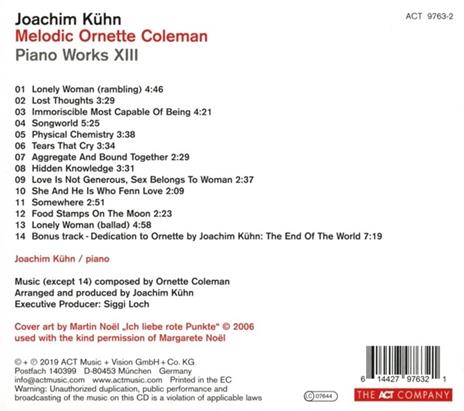 Melodic Ornette Coleman - CD Audio di Joachim Kuhn - 2