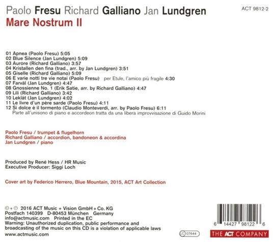 Mare Nostrum II - CD Audio di Richard Galliano,Paolo Fresu,Jan Lundgren - 2