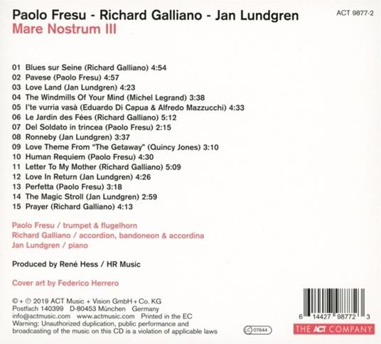 Mare Nostrum III - CD Audio di Richard Galliano,Paolo Fresu,Jan Lundgren - 2