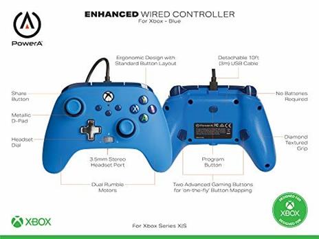 Controller Cablato Avanzato Per Powera Xbox – Blu, Gamepad, Controller Per Videogiochi Cablato, Controller Di Gioco, Xbox Series X S - Not Machine Specific - 2