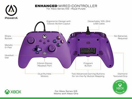 Controller Cablato avanzato PowerA per Xbox Series X S - Viola Imperiale - Not Machine Specific - 4
