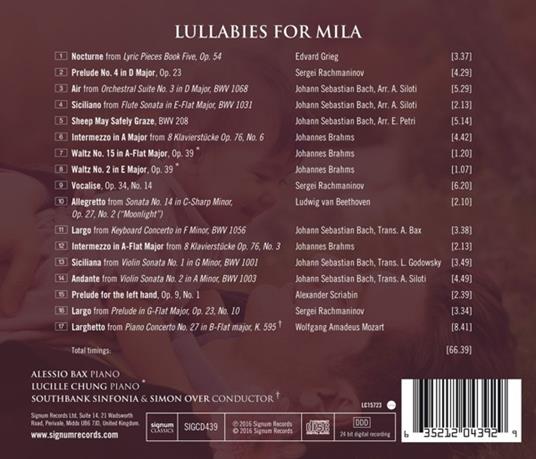 Lullabies For Mila - CD Audio di Alessio Bax - 2