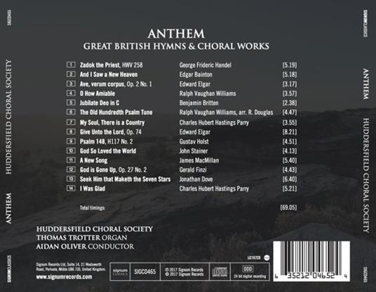 Anthem. Great British Hymns & Choral Works - CD Audio di Huddersfield Choral Society - 2