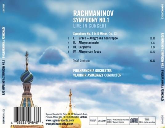 Sinfonia n.1 - CD Audio di Sergei Rachmaninov,Vladimir Ashkenazy,Philharmonia Orchestra - 2