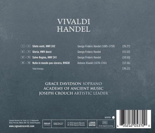 Grace Davidson esegue Vivaldi e Handel - CD Audio di Antonio Vivaldi,Georg Friedrich Händel,Academy of Ancient Music,Grace Davidson - 2