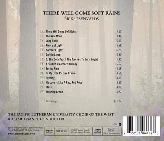 Esenvalds.There Will Come Soft Rains - CD Audio di Pacific Lutheran Choir Of The West - 2