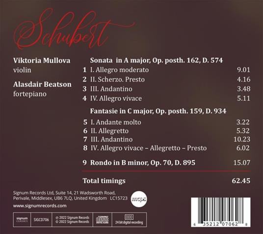 Schubert Sonata In A Major, Fantasie In C Major & Rondo In B Minor - CD Audio di Viktoria - Alasdair Beatson Mullova - 2