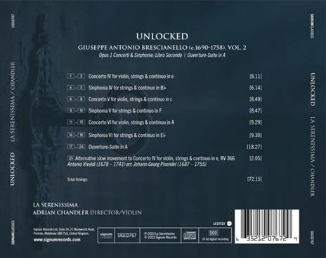 Unlocked - CD Audio di Giuseppe Antonio Brescianello,La Serenissima - 2