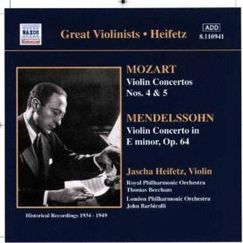 Concerti per violino n.4, n.5 / Concerto per violino - CD Audio di Wolfgang Amadeus Mozart,Felix Mendelssohn-Bartholdy,Jascha Heifetz,Sir John Barbirolli,Sir Thomas Beecham,London Philharmonic Orchestra