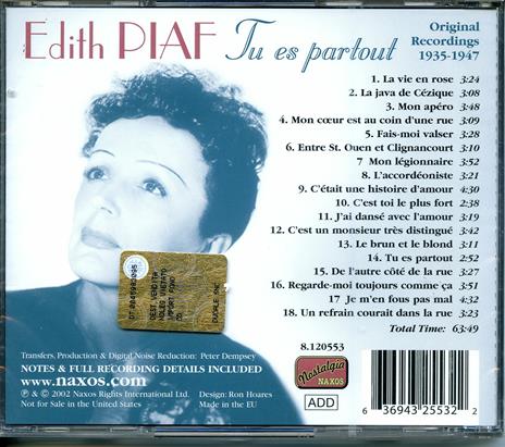 Tu es partout - CD Audio di Edith Piaf - 2