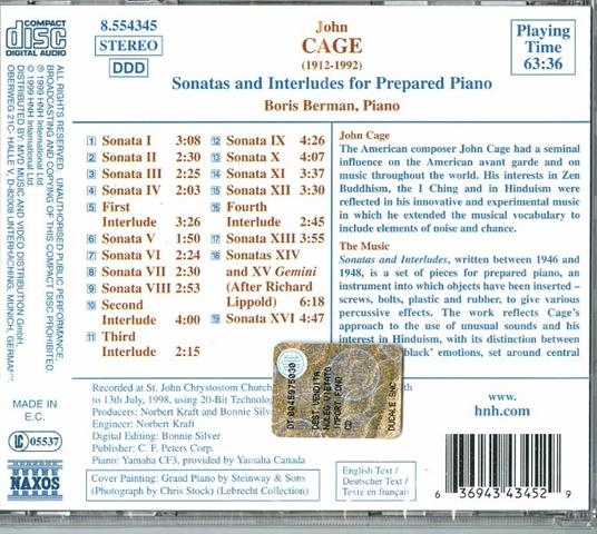 Sonate e Interludi per pianoforte preparato - CD Audio di John Cage - 2