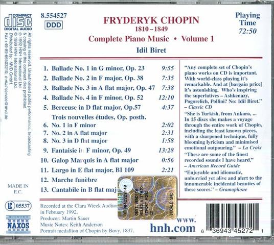 Ballate - Berceuse op.57 - Fantasia - Tre nuovi studi - CD Audio di Frederic Chopin,Idil Biret - 2