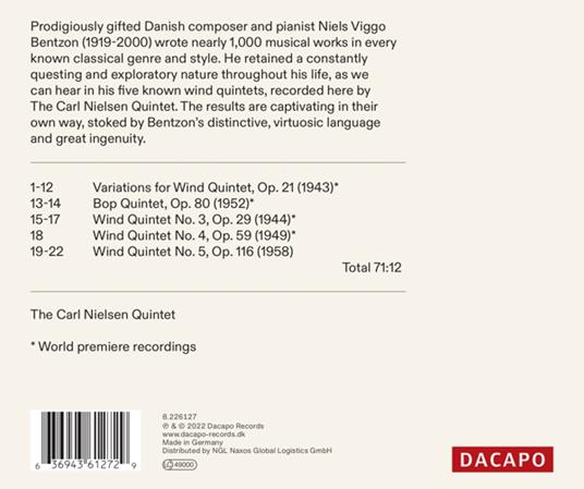 Wind Quintets - CD Audio di Carl August Nielsen - 2