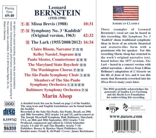 Sinfonia n.3 Kaddish - CD Audio di Leonard Bernstein - 2