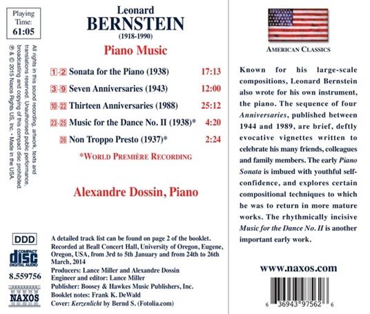 Opere per pianoforte - CD Audio di Leonard Bernstein - 2
