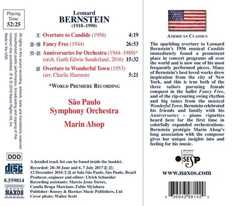 Anniversaries for Orchestra - Fancy Free - CD Audio di Leonard Bernstein,Marin Alsop,Sao Paulo Symphony Orchestra - 2