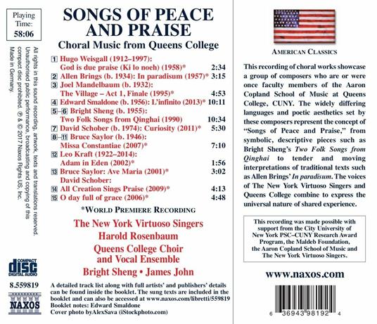 Songs of Peace and Praise - CD Audio di Bright Sheng - 2