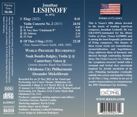 Elegy Violin Concerto No.2 - CD Audio di Jonathan Leshnoff - 2
