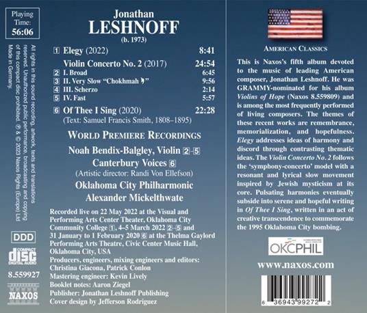 Elegy Violin Concerto No.2 - CD Audio di Jonathan Leshnoff - 2