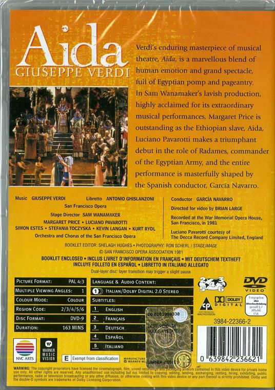 Giuseppe Verdi. Aida (DVD) - DVD di Luciano Pavarotti,Margaret Price,Giuseppe Verdi,Garcia Navarro,San Francisco Opera Orchestra - 2