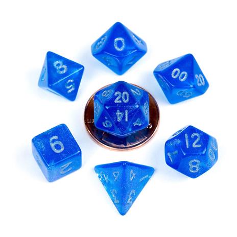 FanRoll - Mini Dice Set - Stardust Blue with Silver Numbers (7) - 2
