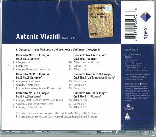Le quattro stagioni - La tempesta di mare - Il piacere - CD Audio di Antonio Vivaldi,Chamber Orchestra of Europe - 2