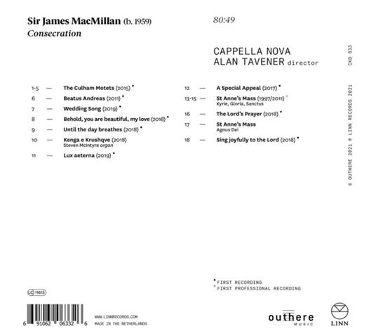 Consecration - CD Audio di James MacMillan,Cappella Nova - 2