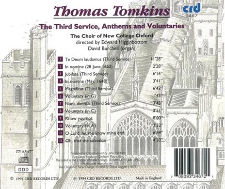 The Third Service, Anthems & Voluntaries - CD Audio di Thomas Tomkins - 2