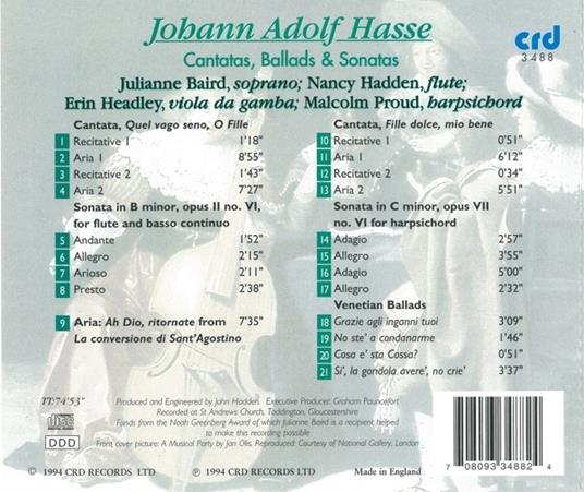 Cantatas, Ballads & Sonat - CD Audio di Johann Adolph Hasse - 2