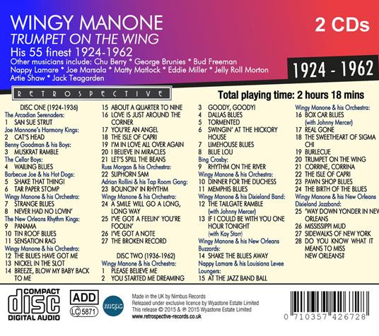 Trumpet on the Wing - CD Audio di Wingy Manone