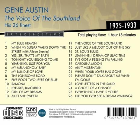 Voice of the Southland - CD Audio di Gene Austin - 2