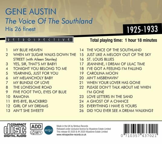 Voice of the Southland - CD Audio di Gene Austin - 2