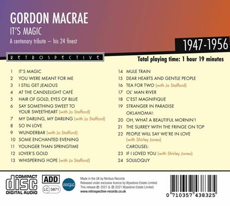 It's Magic. A Centenary Tribute, His Finest 1947-1956 - CD Audio di Gordon MacRae - 2