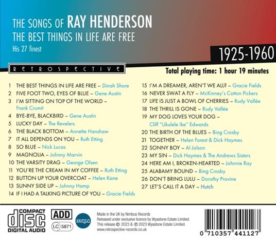 Songs Of Ray Henderson - His 27 Finest 1925-1960 - CD Audio di Ray Henderson - 2