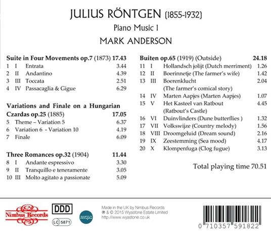 Opere per pianoforte vol.1 - CD Audio di Julius Röntgen - 2