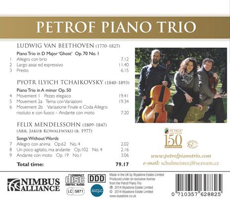 Trio op.70 n.1 / Trio per pianoforte / Romanze senza parole - CD Audio di Ludwig van Beethoven,Pyotr Ilyich Tchaikovsky,Felix Mendelssohn-Bartholdy,Petrof Piano Trio - 2