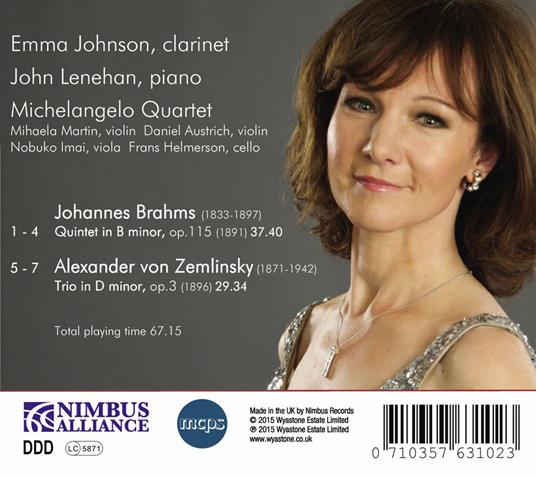 Quintetto con clarinetto op.115 / Trio con clarinetto op.3 - CD Audio di Johannes Brahms,Alexander Von Zemlinsky,Emma Johnson - 2