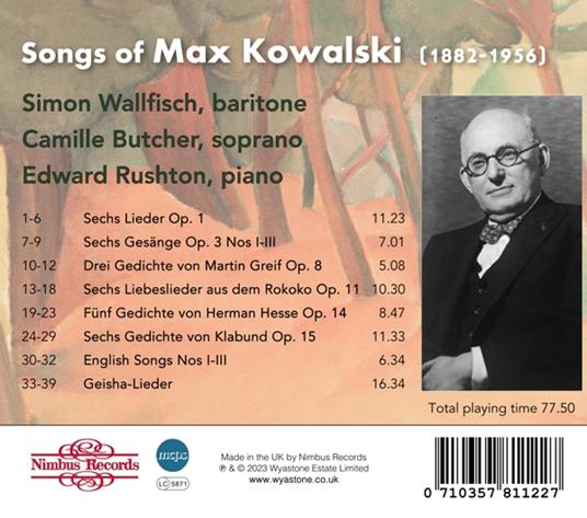 Songs Of Max Kowalski - CD Audio di Simon - Camille Butcher - Edward Rushton Wallfisch - 2