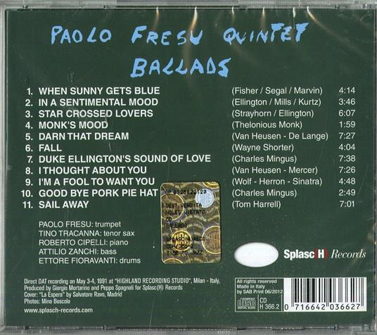 Ballads - CD Audio di Paolo Fresu - 2