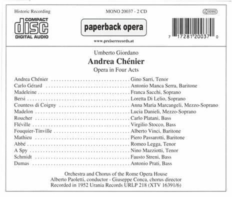 Andrea Chenier - CD Audio di Umberto Giordano - 2