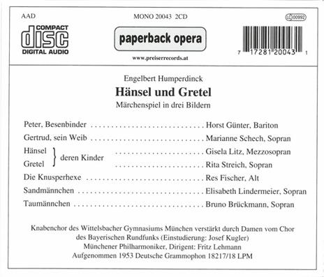 Hänsel e Gretel - CD Audio di Engelbert Humperdinck,Fritz Lehmann - 2