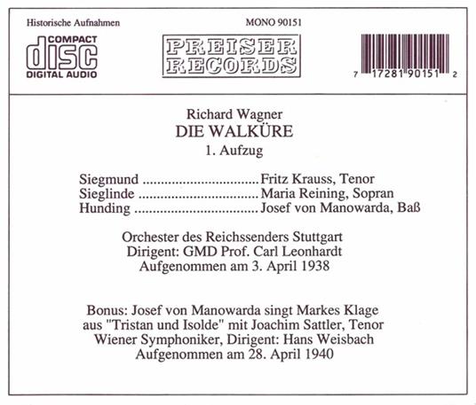 Die Walkure 1 Aufzug 1938 - CD Audio di Richard Wagner - 2
